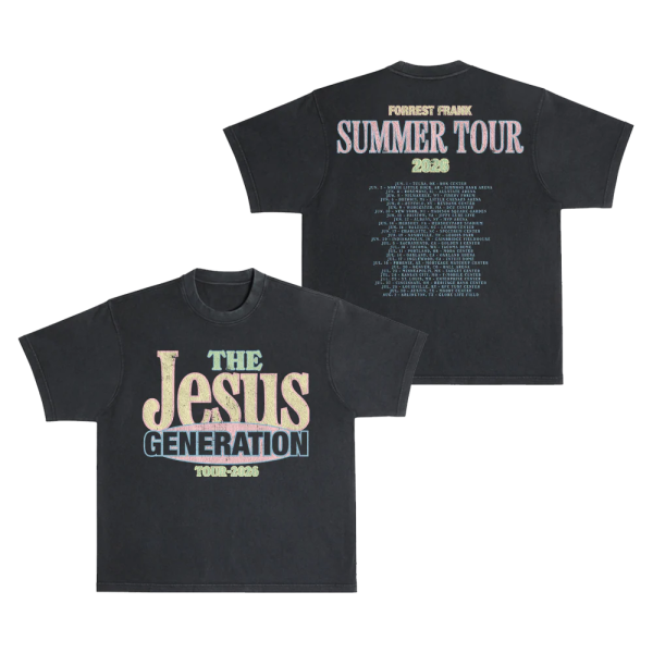 Forrest Frank - The Jesus Generation Pigment Black Tour T-Shirt Front and Back